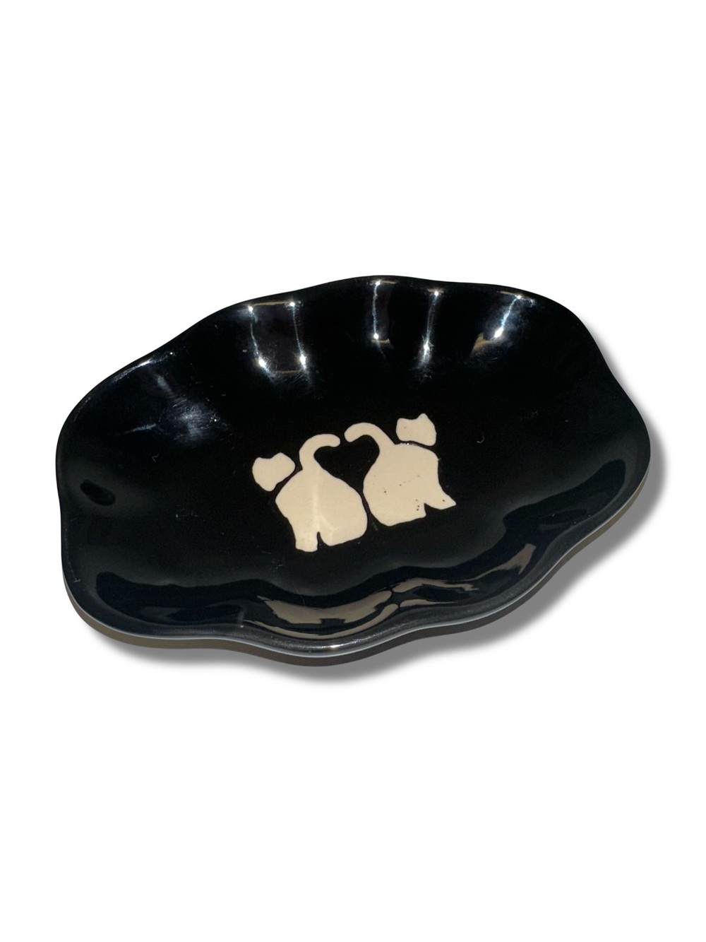 Vtg Black & White Cat Pottery Dish